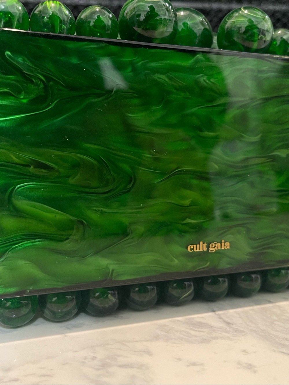 cult gaia Emerald Swirl Lucite Ark Bag with Gold Logo